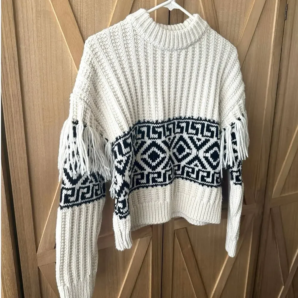 H&M Drop Shoulder Fringe Thick Ribbed Knit Wool Blend Sweater Size Small - Picture 3 of 9